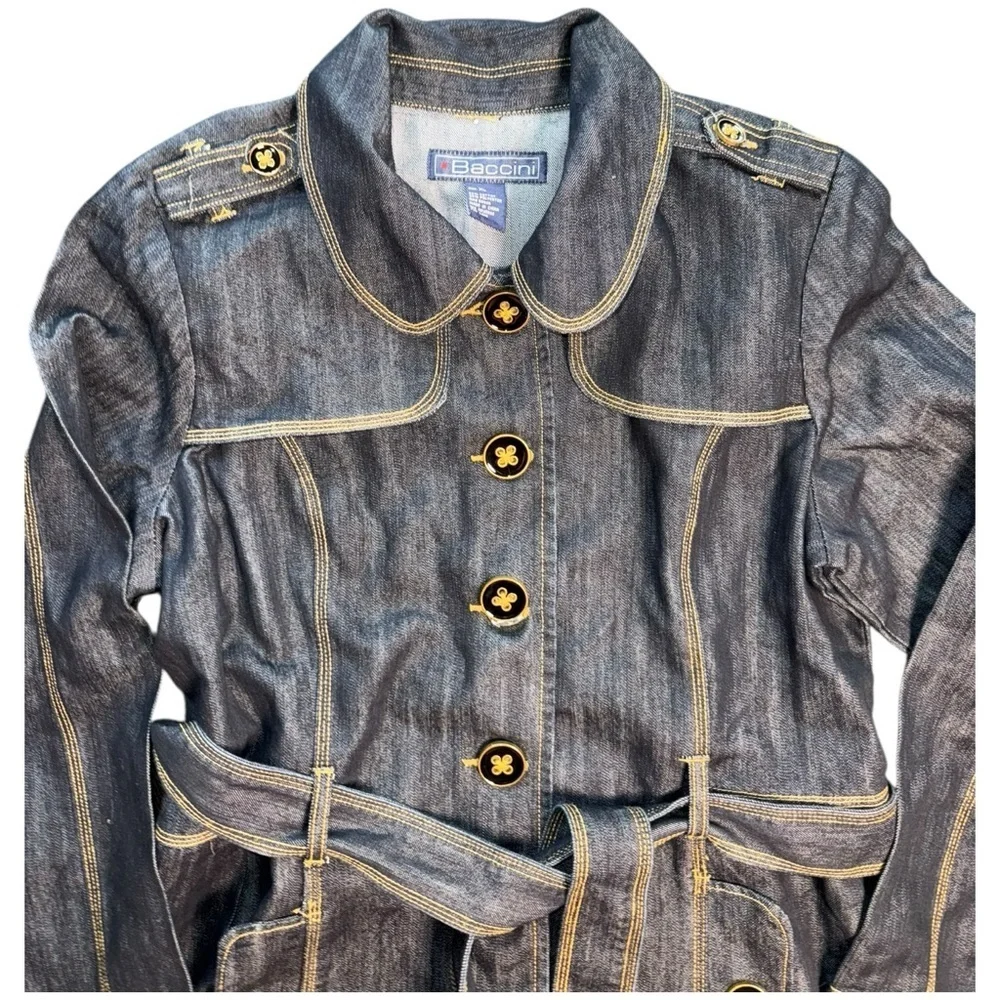 Baccini Denim Tie Waist Trench Coat XL - Picture 2 of 15